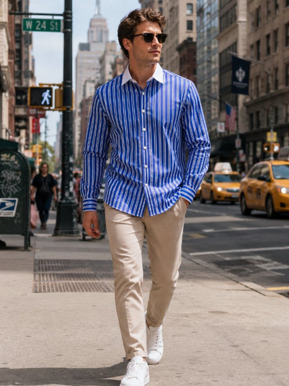 Vintage Polo Ralph Lauren 100% Cotton Blue Striped Dress Shirt 18 34/35